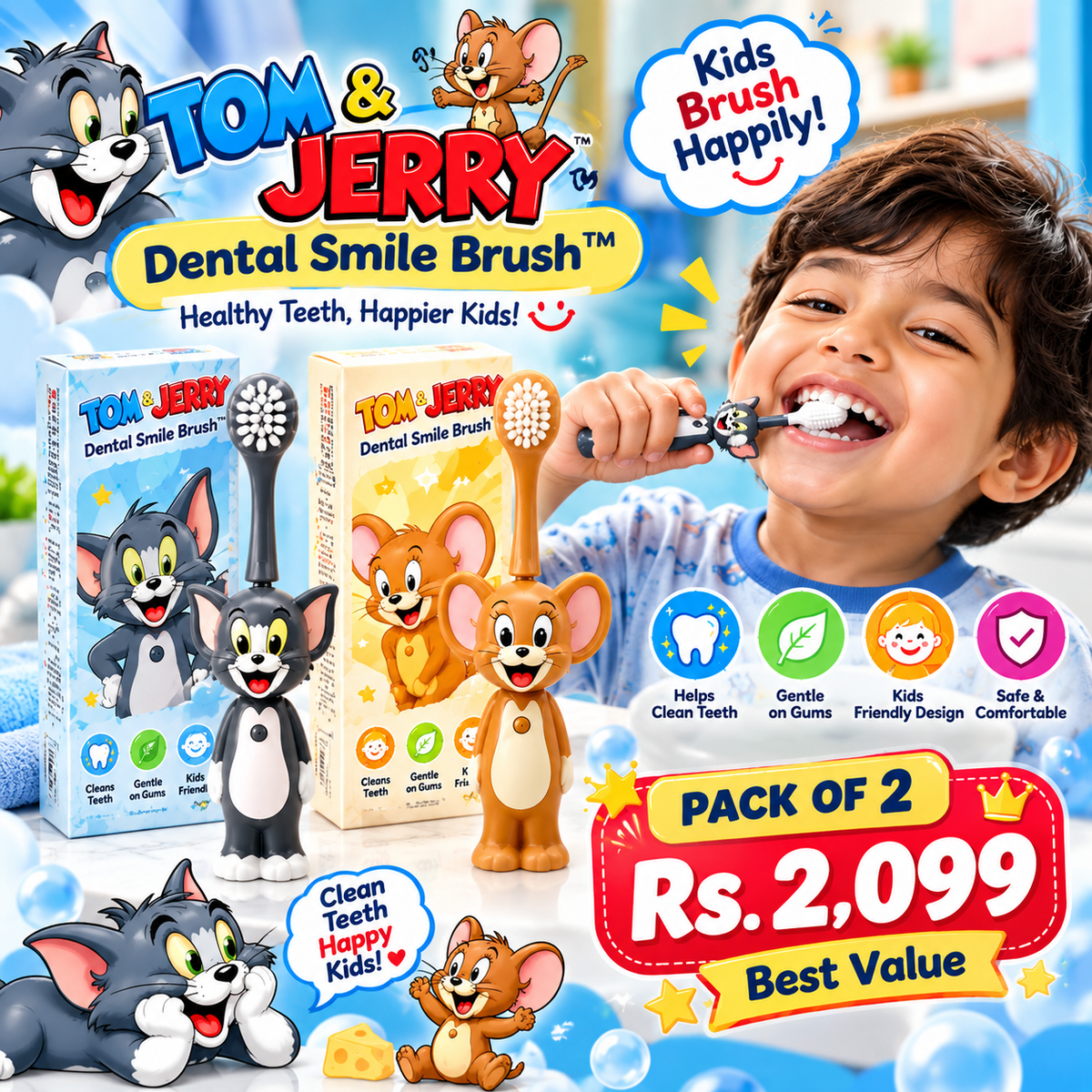 Tom & Jerry Dental Smile Brush™ – Fun & Gentle Kids' Dental Care Toothbrush