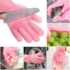 Silicone Dishwashing & Cleaning Gloves with Scrubber