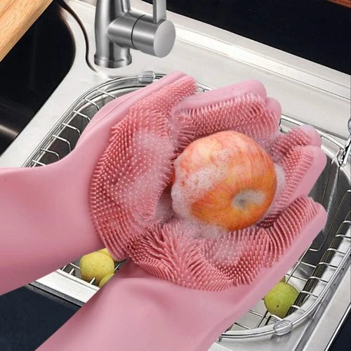 Silicone Dishwashing & Cleaning Gloves with Scrubber